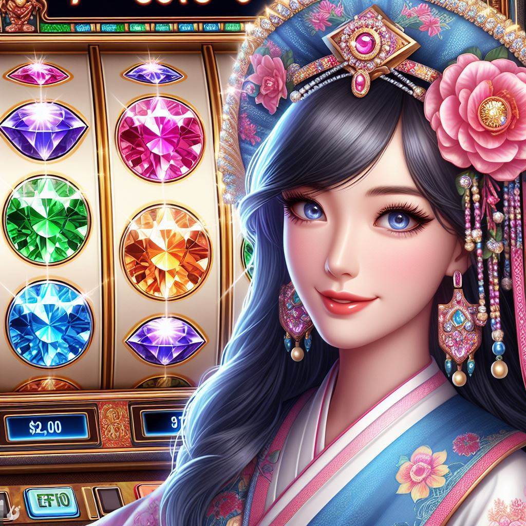 screenshot of the Wheel of Fortune slot machine displaying four sparkling gem symbols.