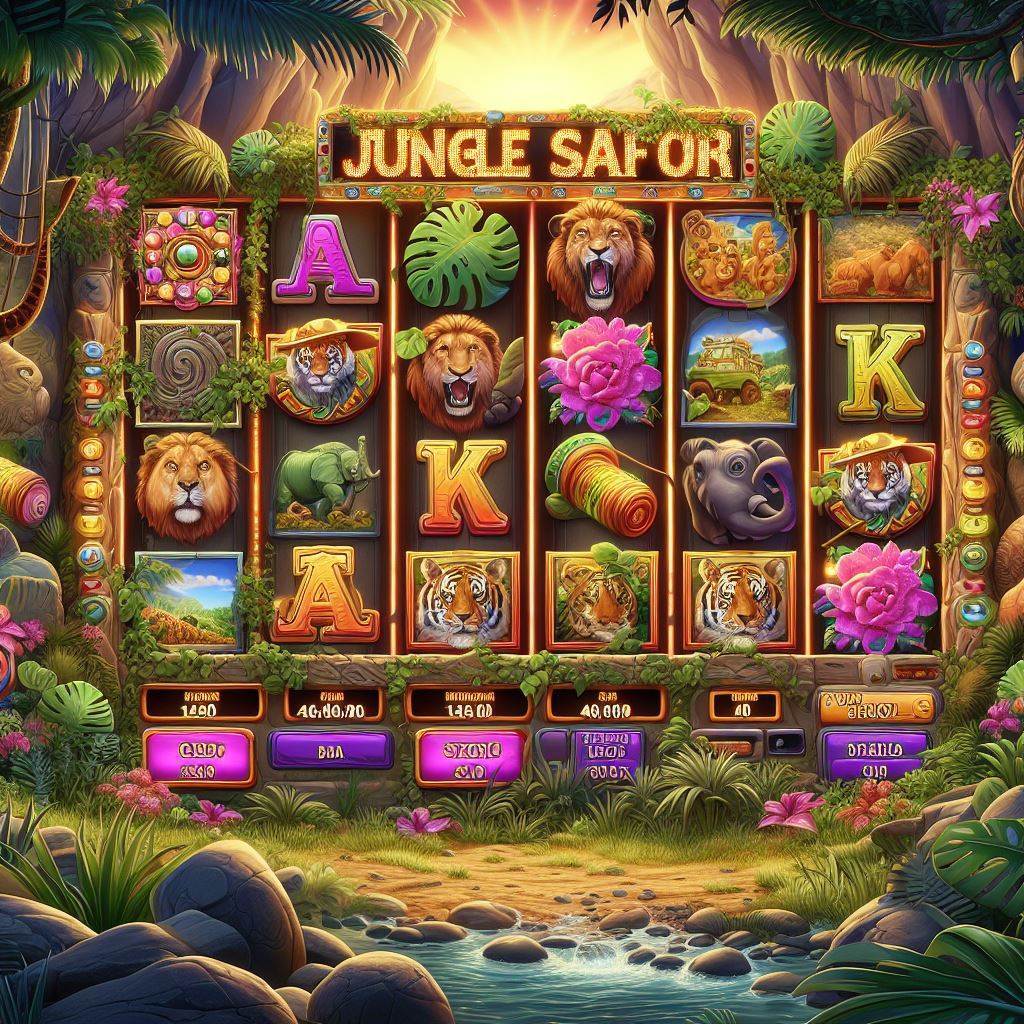 Image of the Jungle Safari slot machine displaying vibrant jungle-themed symbols and bonus round features